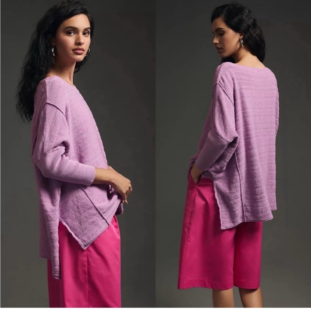Anthropologie Lavender Textured Oversized Crewneck Sweater